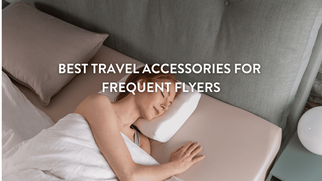 Person lying in a bed using a Putnams Travel Pillow 